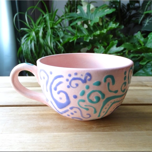 Latte cappuccino coffee Mug: pink hand painted - Picture 1 of 3
